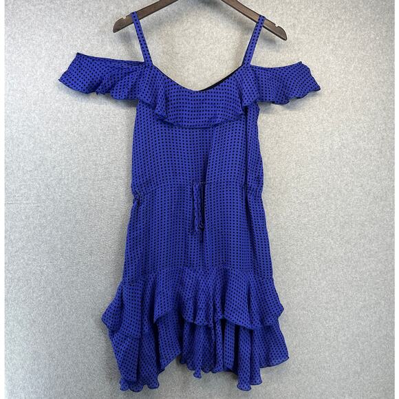 Corey Lynn Calter Anthropologie Dress Womens Size 4 Blue Polka Dot Cold Shoulder - Picture 1 of 8